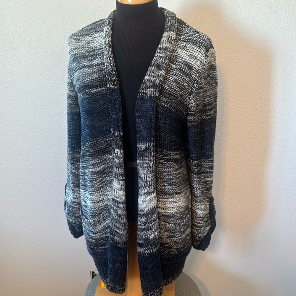 Relativity Striped with Metallic Open Front Cardigan size 1X